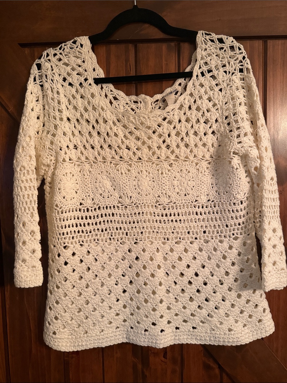 Lucky brand size large Crochet Openwork Cream Sweater Top